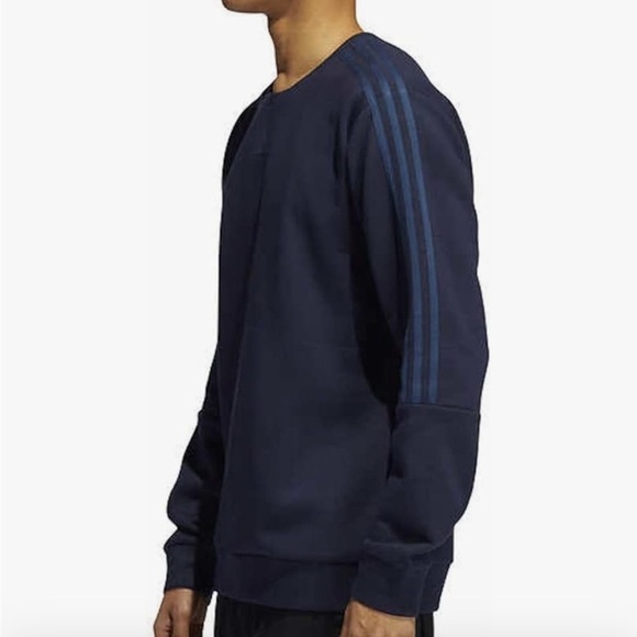 adidas Other - Adidas Sweatshirt Mens Navy Three Stripe Logo Pullover Soft Stretchy